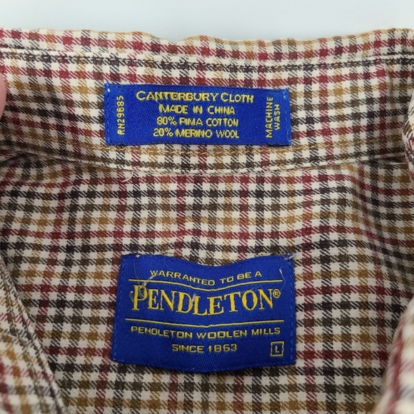 Pendleton Canterbury Cloth Wool Pima Cotton Plaid Flannel Shirt Button Up Red Lg - Picture 3 of 8